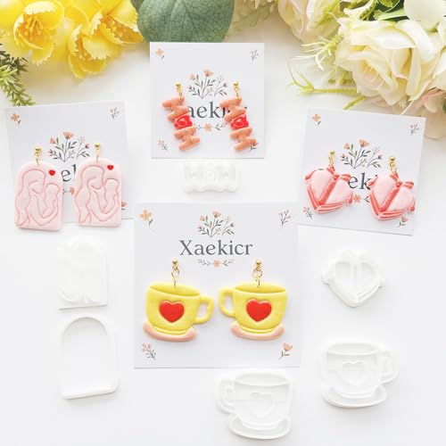 Mother’s Day Polymer Clay Cutters & Stamps Set - 12pcs Sharp & Durable Tea Cup, Cake, Heart, MOM & Silhouette Shapes for DIY Earring Jewelry Making, Soft Clay Crafts & Holiday Supplies - color: 2M color