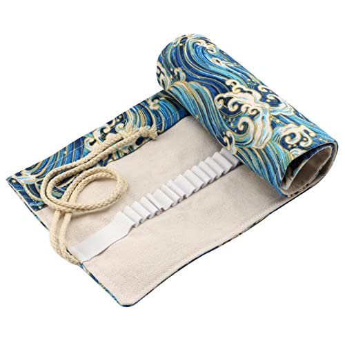 Canvas Pencil Wrap Case, 72 Holes Colored Pencil Roll Holder Storage Pouch for Artist, Office (72 Holes, Blue-2) - color: Blue-2, style: 72 Holes