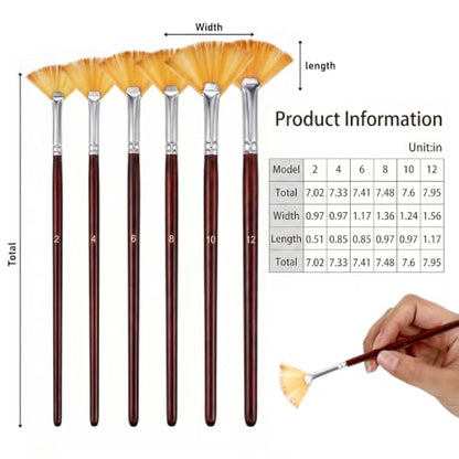 54 Pcs Fan Paint Brushes, Professional Artist Painting Brush Set | Soft Nylon Hair Brush Long Wooden Handle for Artists Acrylic Watercolor Oil Painting