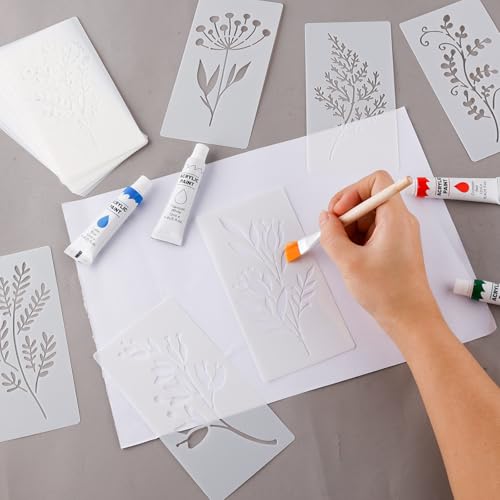 18 Sheet Flower Stencils for Painting, 5.9x2.95in Floral Stencils Reusable Leaf Vine Stencils Waterproof Wildflower Art Drawing Templates for DIY Crafts Wood Walls Canvas Home Decor