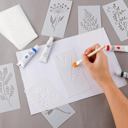 18 Sheet Flower Stencils for Painting, 5.9x2.95in Floral Stencils Reusable Leaf Vine Stencils Waterproof Wildflower Art Drawing Templates for DIY Crafts Wood Walls Canvas Home Decor
