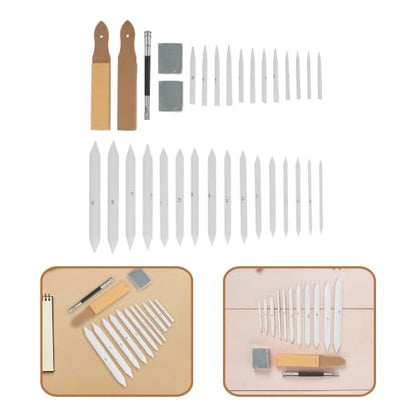 Healvian 33pcs Sketch Blending Stump and Tortillion Set with Sandpaper Block Pencil Sharpener Extension Tool and Kneaded Eraser for Charcoal and Graphite Drawing Art Supplies for Students