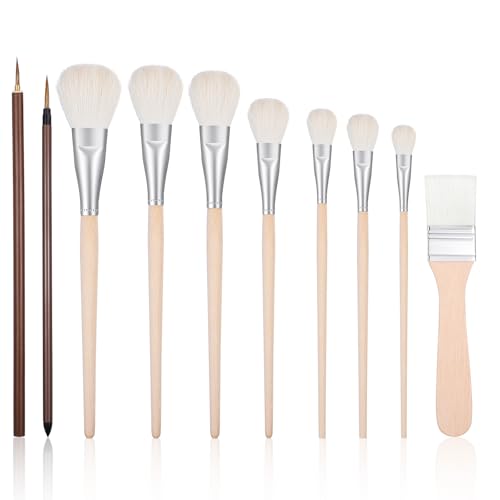 10pcs Mop Brush for Acrylic Painting, Pottery Glazing Brushes, Goat Hair Mop & Blending Brushes for Pottery, Acrylic, Watercolor, Oil - Soft Bristle Artist Tools for Glazing, Detailing, and Finishing