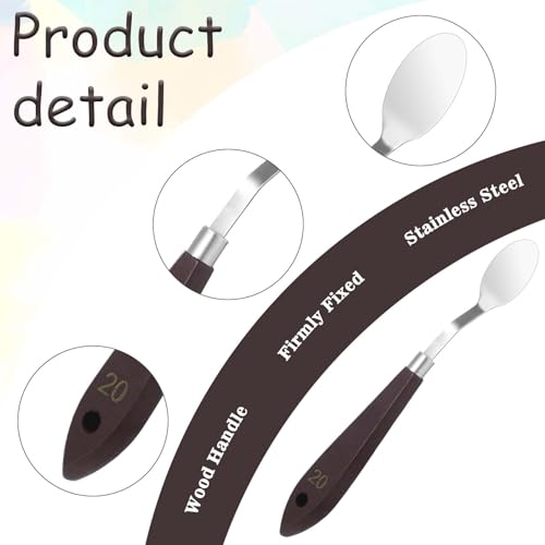 2Pcs Oval Palette Knife Pallet Knife Width Palette Knives Stainless Steel No.20 No.19 Art Paint Spatula with Wood Handle Metal Palette Knife for Oil Acrylic Canvas Mixing Spreading Pastry Decorating