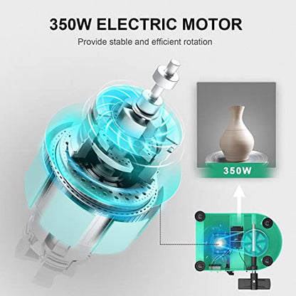 Pottery Wheel Pottery Forming Machine 25CM 350W Electric Pottery Wheel with Detachable Basin Foot Pedal DIY Clay Tool Ceramic Machine Work Clay Art Craft (Green)1 - color: green