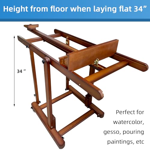 Falling in Art Extra Large H-Frame Studio Easel, Solid Beechwood Artist Easel with Storage Tray, Adjustable Canvas Holder Stand with Rolling Wheels for Painting Adult (Walnut) - style: Studio Easel Walnut