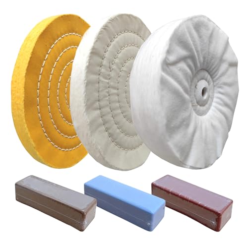 6pc 8" Cotton Buffing Polishing Wheel Kit for Bench Grinder,5/8" Arbor Hole | Includes 3pc 6" Cotton Polishing Buffing Wheel And 3pc 100g Bar Polishing Compound. For Polishing Aluminum, Brass & Jewelry - style: 8" X 5/8" AH 6PC