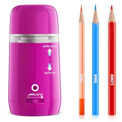 JARLINK Automatic Electric Pencil Sharpener - Hands-Free Operation, 3 Sharpness Modes, 3-Second Sharpening, Rechargeable & Portable for 7-12mm Pencils, Ideal for Classroom and Home Use (Pink) - color: Pink