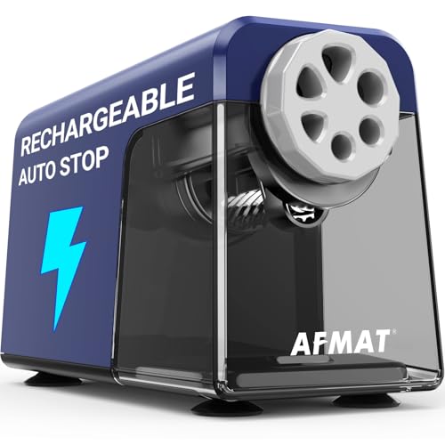 AFMAT 6-Hole Electric Pencil Sharpener, Cordless & Rechargeable, Pencil Sharpener for Classroom, Heavy Duty Pencil Sharpeners for 6-11mm Pencils, Auto Stop, Super Fast, 10,000+ Sharpenings, PSD1 - color: Blue