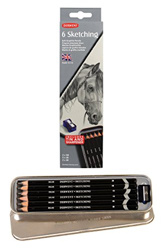 Derwent Sketching Pencils, 4mm Core, Metal Tin, 6 Count (0700836) - size: 6 Count (Pack of 1)