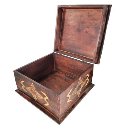 Hand-Carved Wooden Keepsake Box Collection – Decorative Rustic Storage Box, Jewelry Box, Trinket Organizer, Handmade Artisan Wood Home Décor (Box Large) - size: Box Large
