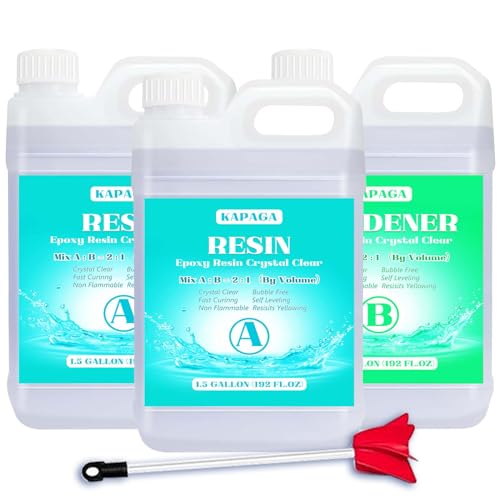 Deep Pour Epoxy Resin 4.5 Gallon 2-4" Inch Pour Depth Low Viscosity Crystal Clear & High Gloss, Bubble-Free Casting 2:1 Mix Ratio Resin Kit for Wood River Table Wood Filler Bar Top Resin Art Crafts - size: 4.5 Gallon