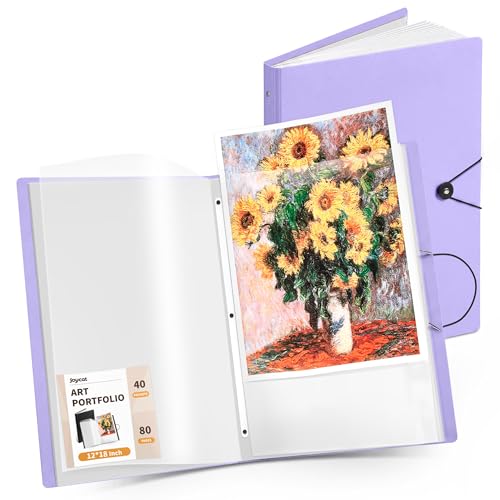 JoyCat Art Portfolio Binder Fits 12"x18" for Diamond Art Painting, 40 Pockets Slevees Protectors Art Folder with Clear View Pages, 80 Sheets Presentation Binder for Artists and Students (Purple) - color: Purple, size: 12x18 inch