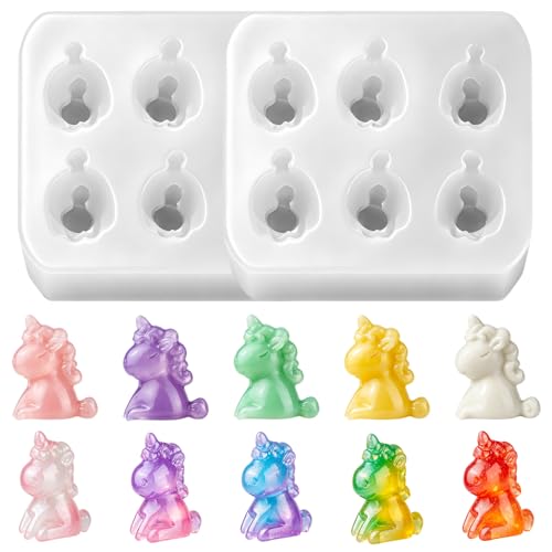 Mini Cute Tiny Unicorn Figurines Silicone Mold, 2 Pcs Micro Dollhouse Animal Epoxy Casting Mold with Realistic Shapes for DIY Resin Art Fairy Garden Miniatures Landscape Crafts Decor - color: 2 Pcs Unicorn White