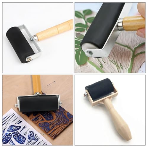 Alipis 3pcs Portable Rubber Brayers Set for Crafting, Small Manual Ink Rollers for Block Printing and DIY Art Projects