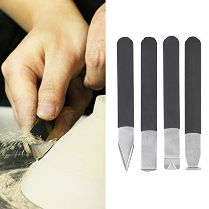 Generic 4Pcs Pottery Sculpture Tools, Stainless Steel Carving Set Anti Slip Rubber Handle DIY Modeling Kit for Clay Embryo Repair Craft Art Beginner Use