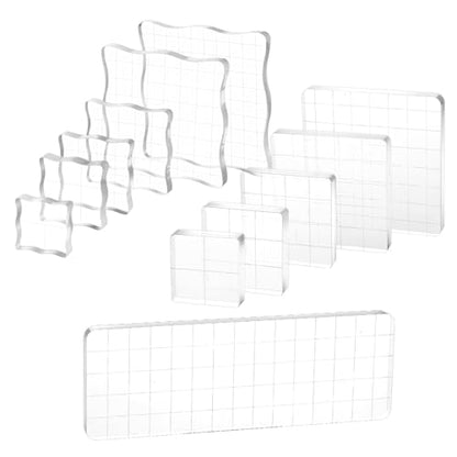 12Pcs Acrylic Stamp Block Clear Stamping Blocks Tools Set Assorted Sizes Stamp Blocks with Grid Lines for Scrapbooking Crafts Card Making
