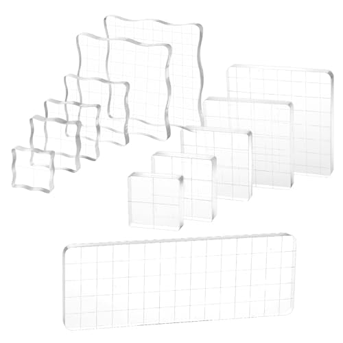 12Pcs Acrylic Stamp Block Clear Stamping Blocks Tools Set Assorted Sizes Stamp Blocks with Grid Lines for Scrapbooking Crafts Card Making