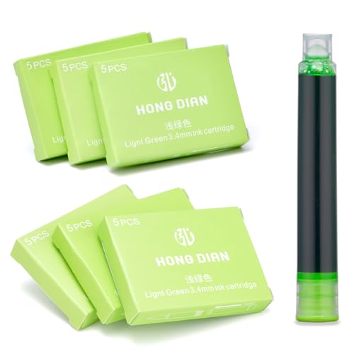 Asvine Fountain Pen Ligth Green Ink Cartridges, Set of 30 Refill Ink Cartridges, 3.4 mm Bore Diameter - color: Light Green