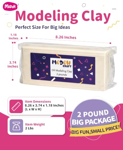 Modeling Clay Non Drying 2lb - Oil Based Sculpting Plastilina | Professional non-toxic sulfur-free clay for artists, kids & adults. Reusable, no bake needed（Cream white 2lb） - color: Cream White, size: 2 Lbs
