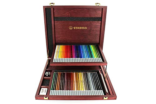 STABILO - CarbOthello - Chalk-Pastel Pencil - Wooden Box of 60 - Assorted colors with Sharpener, Kneaded Eraser and Blending Stump - style: Wood Box - 60 colors