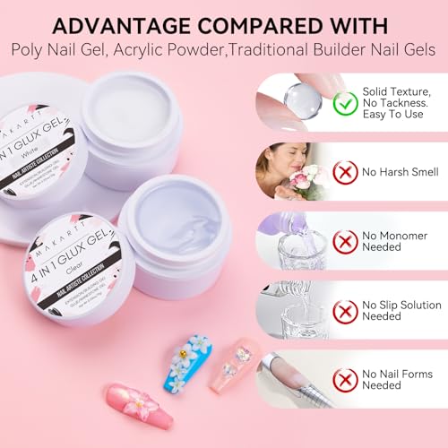 Makartt 3D Gel Nail Art: 4-in-1 Clear & White Solid Gel Builder Non-sticky for Extension 3D Sculpting Nail, UV Glue for Acrylic Nails, Rhinestones & Sculpture Hard Gels for Nails UV/LED Lamp Required - color: Clear & White