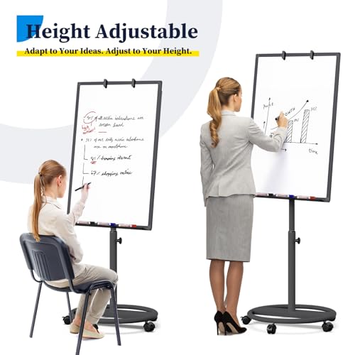 Mobile Whiteboard – 36 x 24 inches Portable Magnetic Dry Erase Board, 3' x 2' Stand Easel White Board Dry Erase Easel Standing Board w/Flipchart Hooks (Black) - color: Black, size: 24"W x 36"H