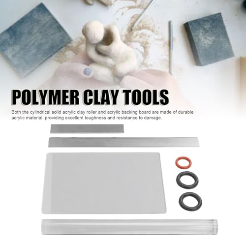 Acrylic Clay Tools Set with Solid Roller Pin Clear Sheet and 2 Metal Scrapers for Polymer Clay Sculpting Modeling Crafts