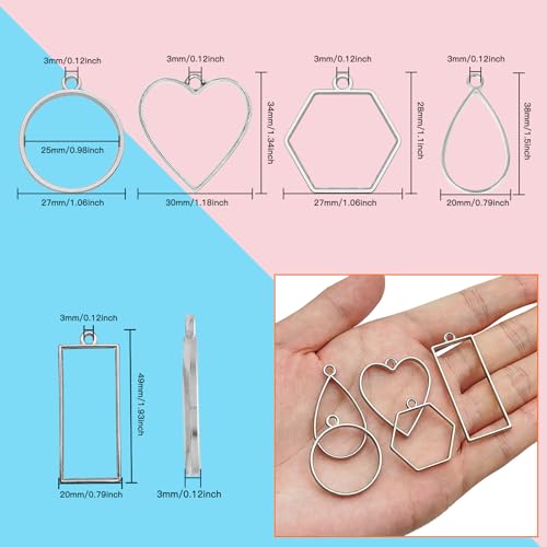 50pcs Open Bezels 5 Styles Open Frame Pendant Open Back Bezel Pendants Geometric Hollow Frame Pendant for Resin Casting, Necklace, Earrings, Pressed Flower, DIY Crafts(White K) - color: 50pcs;White K;5 Styles;B