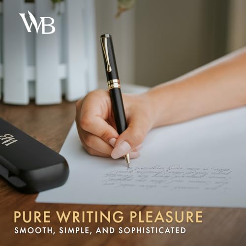 Wordsworth and Black Ballpoint Pen Set - Stunning Luxury Pen Bamboo Blackwood Gold Finish, Refillable, Best Ball Pen for Men & Women, Black Ink Refill, Elegant, Point Pen - color: Black Wood