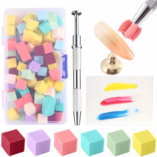 Fcozpjk 100Pcs Soft Nail Sponges for Ombre, Colorful | Mini Nail Art Sponges, With Grabbing Pen, Aura Nail Sponge Set Brush, For Gel Nails Gradient - color: Colorful Sponges