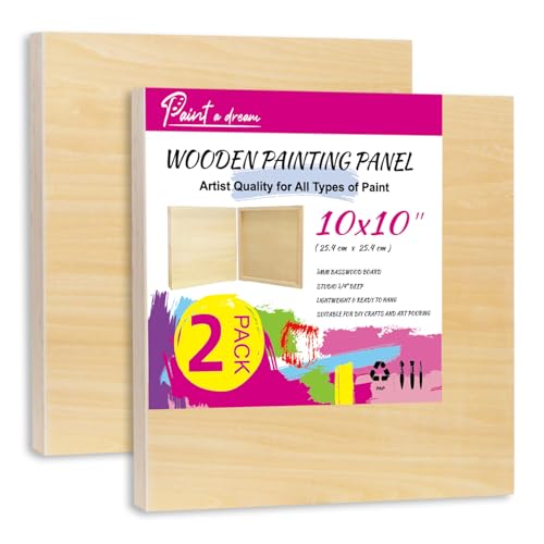 2 Pack 10x10 Basswood Wood Canvas Panels – Studio 3/4'' Deep Cradle Wood Art Boards for Pouring Art, Crafts, Oil & Resin Art - Sturdy Wood Painting Boards for Artists and DIY Crafters - size: 10x10" - 2Pack