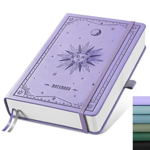 EMSHOI A5 Dotted Notebook Journal, 320 Pages 100gsm Thick Dotted Paper, Hardcover Leather Journal with Pen Holder & Inner Pocket, Dot Grid Notebook for Journaling, 5.75"x8.38", Light Purple - color: LightPurple, size: A5 Dotted