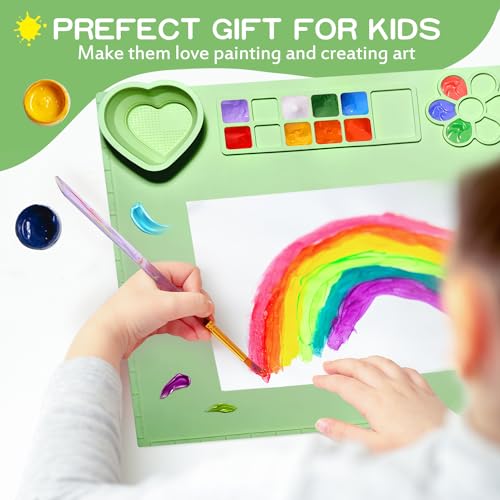Silicone Painting Mat,20"X16"Large Silicone Art mat, Art Mat with Cup, Easy Clean up, Protects Surfaces Perfectly. for Paint, Color, Play with Clay/Play Dough.(Green) - color: Green