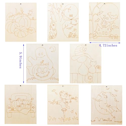 Piatoeke 16PCS 5.9×4.7in Unfinished Wooden Halloween Cutouts Board for Kids Painting,Wood Crafts DIY Fun Things to Paint and Hang(Halloween) - color: Halloween