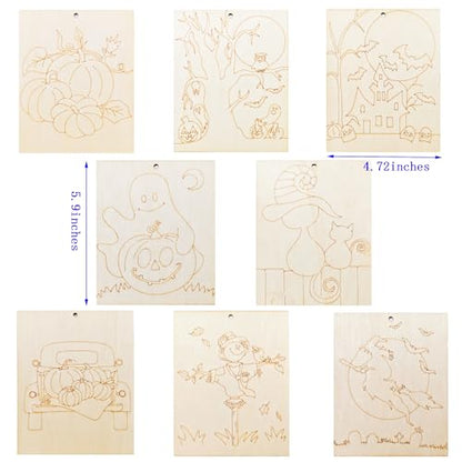 Piatoeke 16PCS 5.9×4.7in Unfinished Wooden Halloween Cutouts Board for Kids Painting,Wood Crafts DIY Fun Things to Paint and Hang(Halloween) - color: Halloween