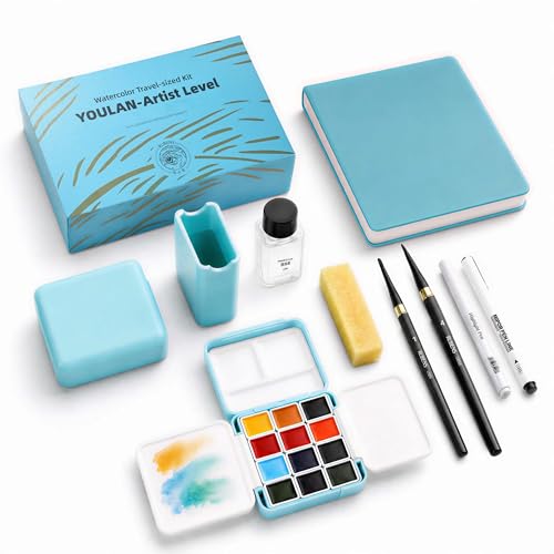 Rubens Travel Watercolor Set 12-Color, All-In-One Portable Mini Watercolor set with Artist-Grade Watercolor Pigments, Journal, Brushes & Tools, Professional Watercolor Kit for Artist, Beginner & Adult