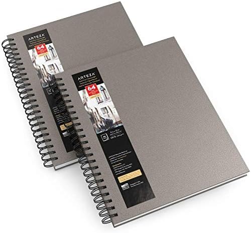 ARTEZA Watercolor Sketchbook, 9x12 Inches – 64 Pages Each, Spiral-Bound 140 lb Cold Press Paper, Gray Hardcover Journal for Mixed Media (Pack of 16) - color: Gray, size: 9x12 inch - 16 pack