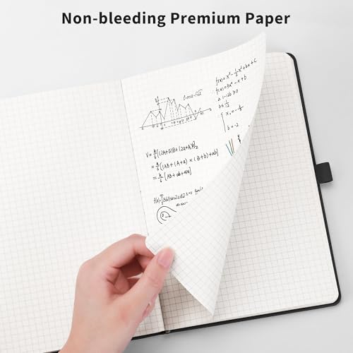 RETTACY Graph Grid Paper Notebook, 192 Pages, A5 Medium Size (5.7'' x 8.3''), 5 Squares per Inch, Leather Hardcover, 100 GSM Thick Paper, for School, Students, Math, Engineering (Brown) - color: Brown, style: Grid