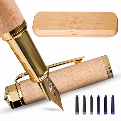 Ellington Pens Luxury Wood Fountain Pen Set – Fine Nib - Includes Wooden Pen Gift Box, Ink Converter, 6 Ink Cartridges – Wood Pen For Writing, Calligraphy, Journaling, Drawing (Maple Harmony) - color: Maple Harmony, style: Fine