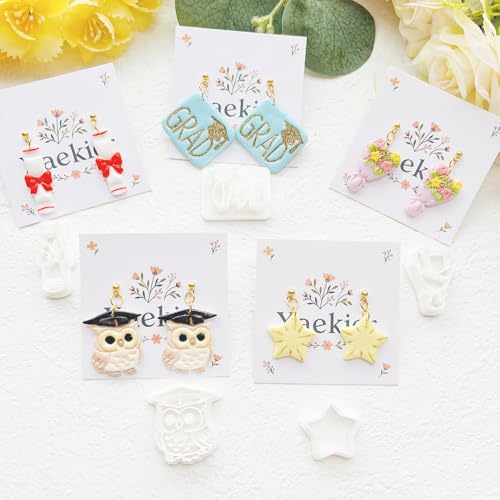 Graduation Polymer Clay Cutters & Stamp Set - 11pcs Sharp & Durable 2026, Owl, Cap, Gown, Diploma, Cake & Star Shapes for DIY Earring Jewelry Making, Soft Clay Crafts & Class Party Supplies - color: 2U color