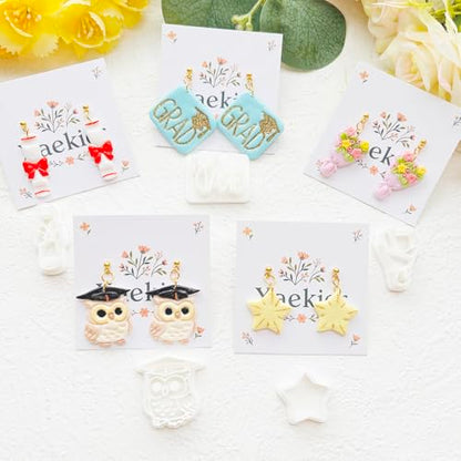 Graduation Polymer Clay Cutters & Stamp Set - 11pcs Sharp & Durable 2026, Owl, Cap, Gown, Diploma, Cake & Star Shapes for DIY Earring Jewelry Making, Soft Clay Crafts & Class Party Supplies - color: 2U color