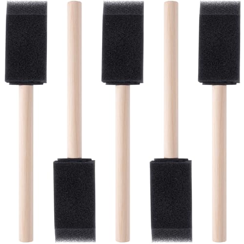 HINZIC 5Pcs Foam Paint Brushes, 1" Sponge Paint Brushes with Wood Handle for Painting, Details, Staining, Varnishes, DIY Crafting
