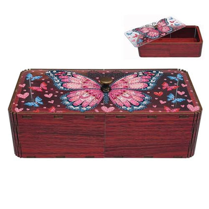 Diamond Art Painting Storage Box Kit, DIY Rectangular Wooden Decorative Container Holder with Lid, Snack Jewelry Gem Art Organizer Case for Adults (Butterfly) - style: Butterfly