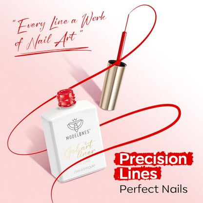 modelones Red French Tip Liner Gel Polish, 15 ML Bright Apple Red Valentine's Day Nail Art Paint Swirl with Ultra Fine Line Brush Soak Off U V DIY Home Salon Professional Manicure Gift for Women - color: Apple Red Liner