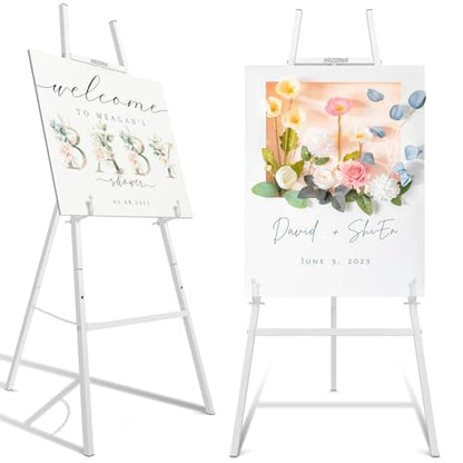 Easel Stand for Sign, Heavy Duty Metal Display Easel with Adjustable Chain, 4-Tier Height Art Easel for Painting, Wedding Sign, Posters & Commercial Display (White) - color: White