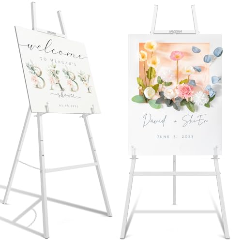Easel Stand for Sign, Heavy Duty Metal Display Easel with Adjustable Chain, 4-Tier Height Art Easel for Painting, Wedding Sign, Posters & Commercial Display (White) - color: White