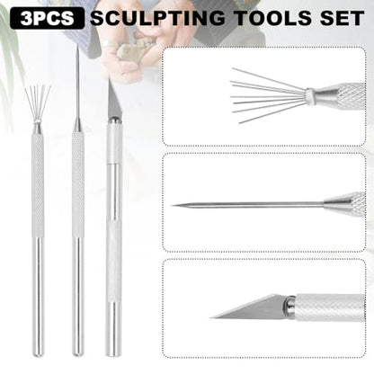 suiwotin 3pcs Precision Clay Needle Tool Set for Detailing - Carving Knife, Sculpture Pin & Texture Needle for Fine Ceramics, Polymer Clay & Miniature Sculpting