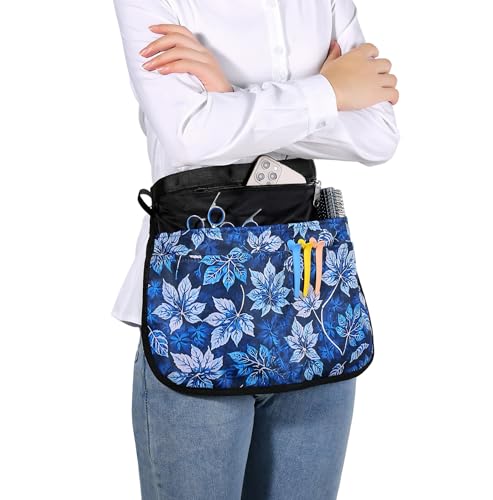 Barber Apron with 5 Pockets, Waterproof and Bleach-proof Hair Stylist Apron for Men and Women - color: Blue Leaves