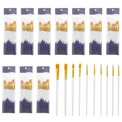PATIKIL Paint Brushes Set, 100Pcs Acrylic Paint Brush Nylon Hair for Watercolor Oil Painting Miniature Detailing Rock Painting, White - color: White